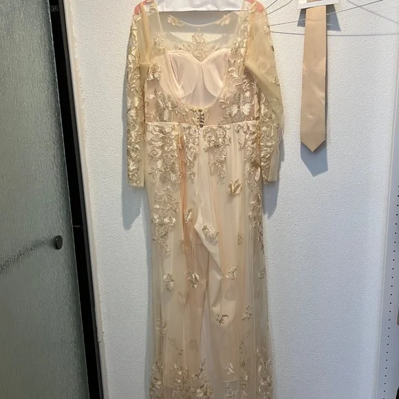 Backless wedding jumpsuit with train